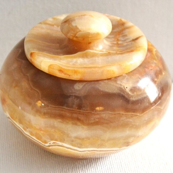 Round Marble Storage And Trinket Jar With Lid Home Decor Vanity Accessory - Picture 2 of 8